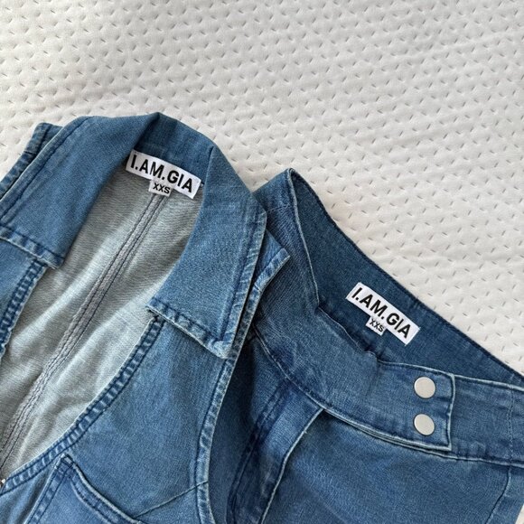 I AM GIA DENIM OPEN CUT OUT SET BRIT TOP KAYLA PANTS XXS - Picture 5 of 5